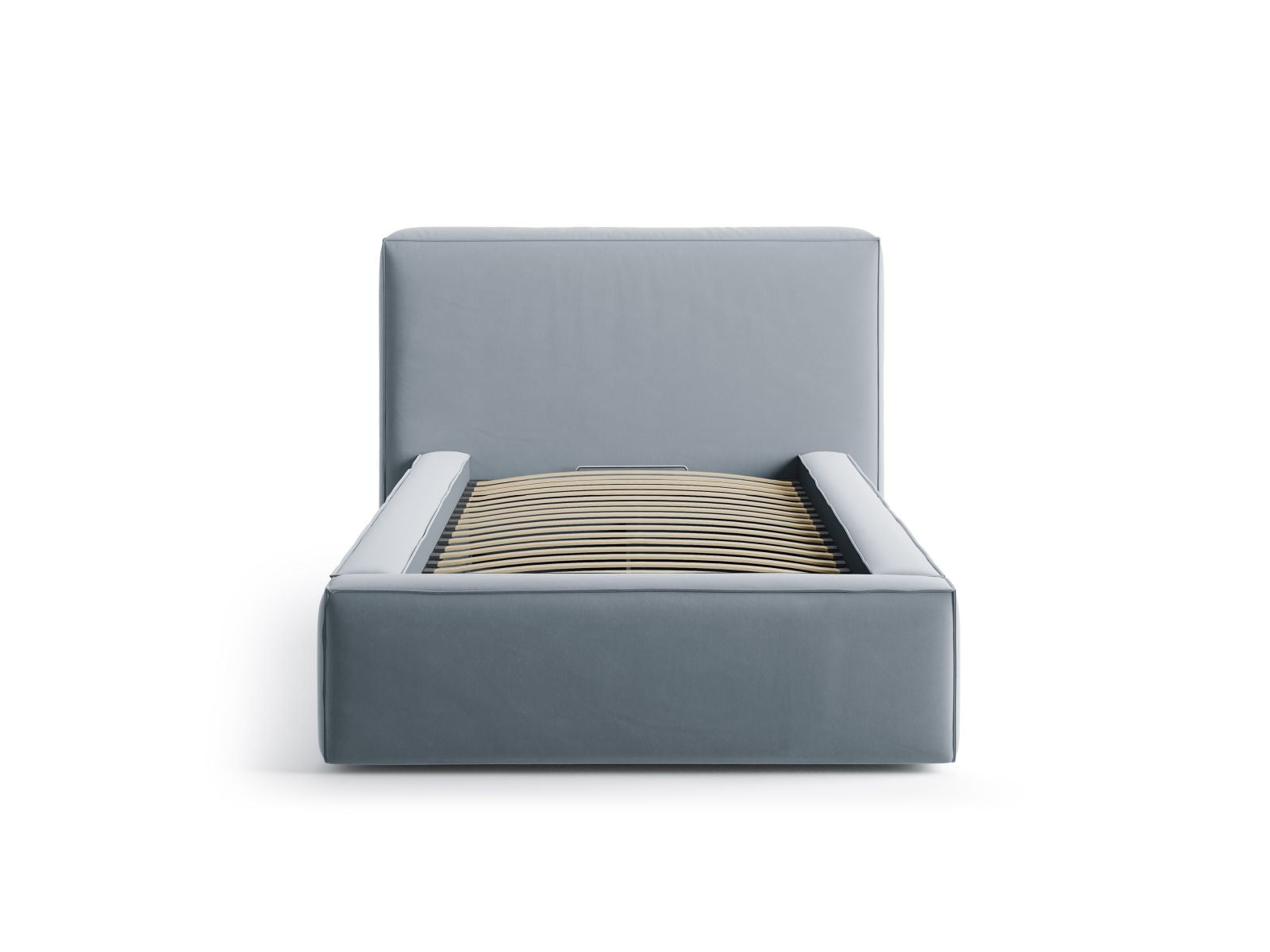 Elegantes Jodie Bett mit 90 cm Breite, Stauraum und Kopfteil in sanftem Light Blue-Bluvel, ideal für stilvolle Schlafzimmer.