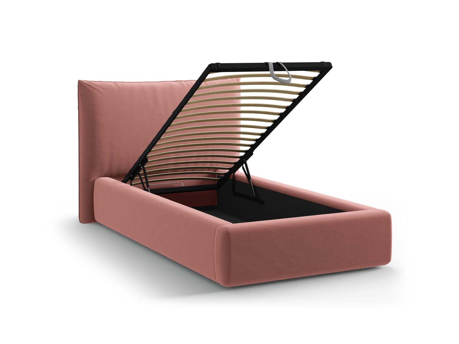 Elegantes Kaelle Bett mit 90 cm Breite, ausgestattet mit einem komfortablen Kopfteil und cleverem Stauraum für optimale Raumnutzung.