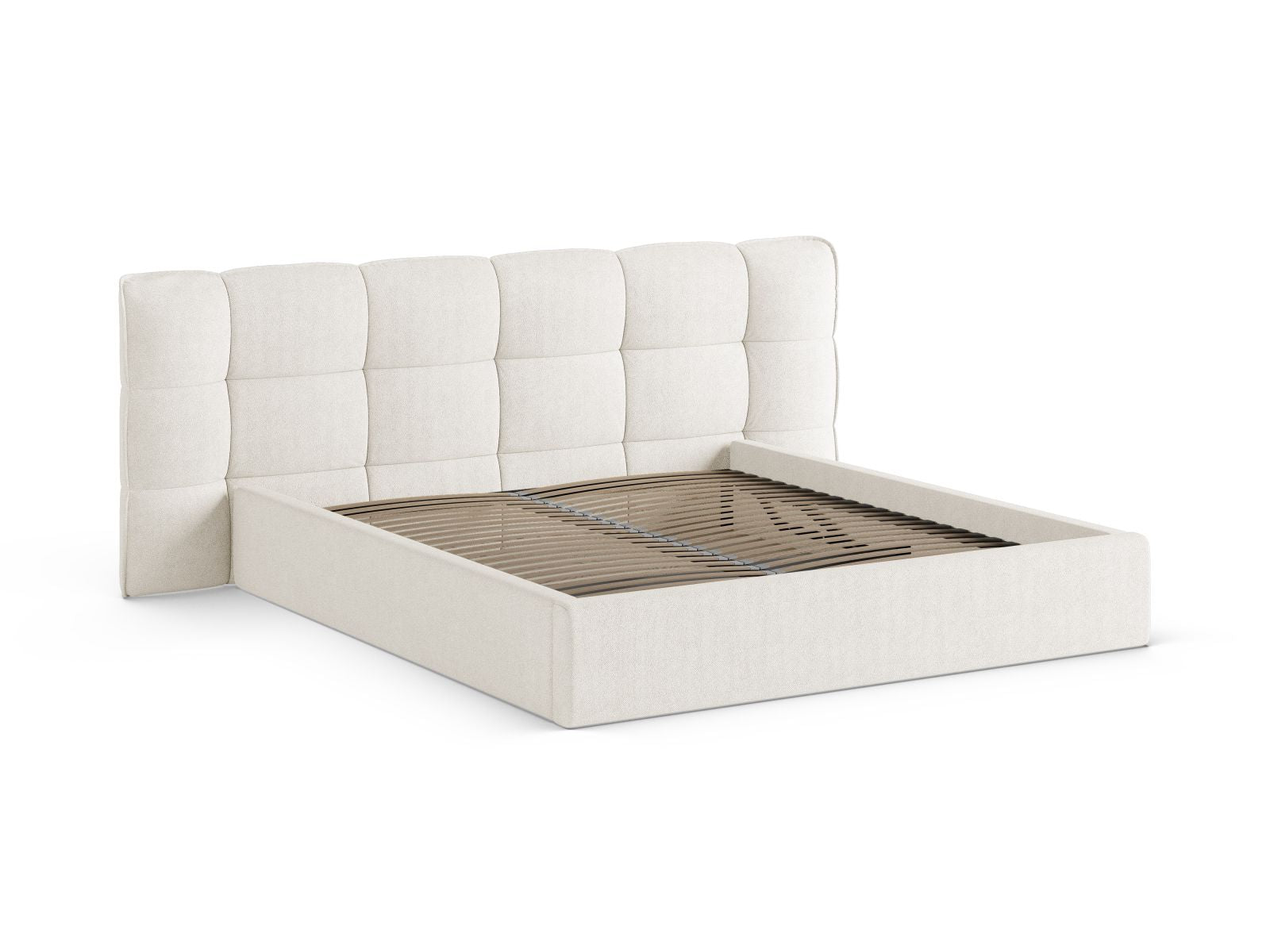 Elegantes Eric Bett mit 140 cm Breite, ausgestattet mit praktischem Stauraum und einem geschmackvollen Kopfteil in Ivory-Sicuro.