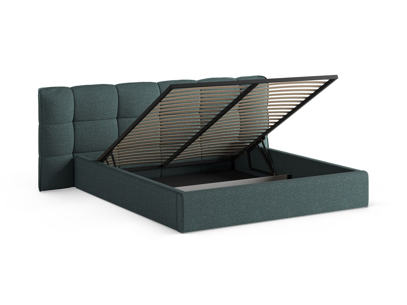 Stylisches Eric Bett in Green Blue Melange, bietet cleveren Stauraum und ein modernes Kopfteil für zeitgemäße Schlafzimmergestaltung.