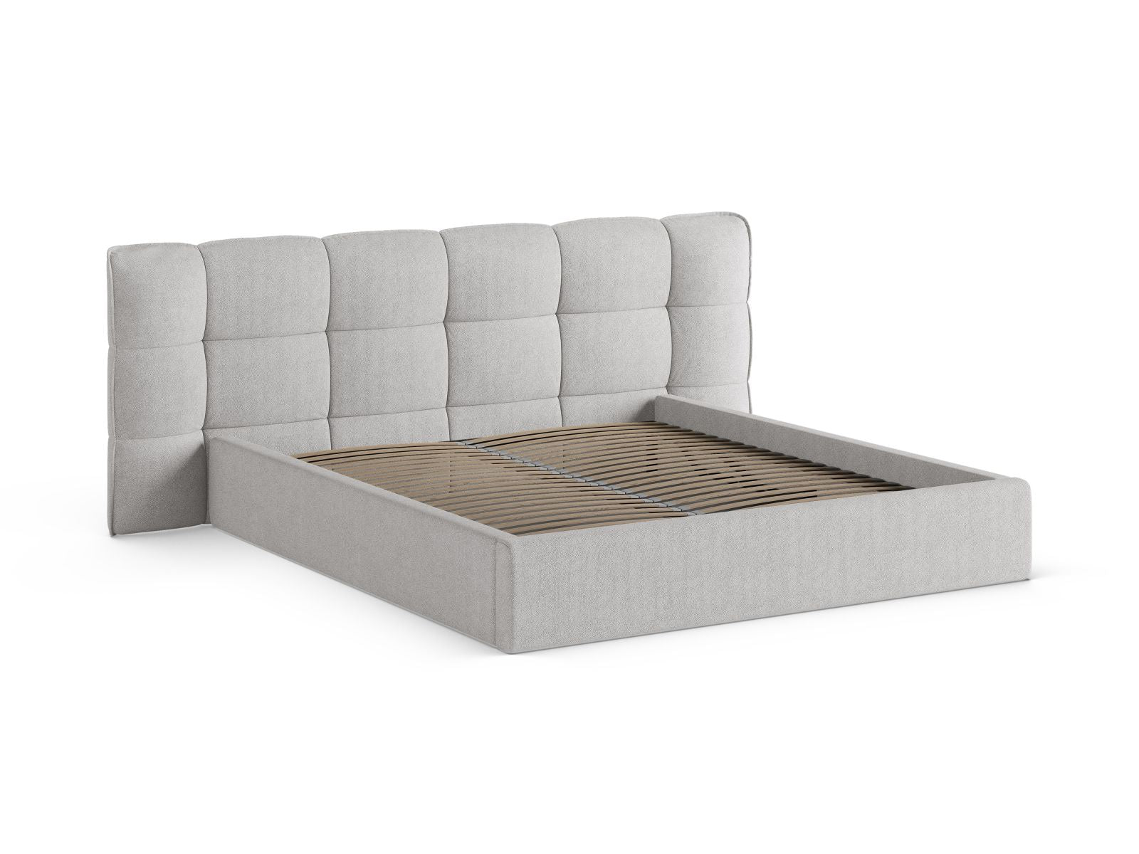 Elegantes Eric Bett mit 180 cm Breite, Kopfteil und praktischem Stauraum in zeitlosem Light Grey-Sicuro von Micadoni.