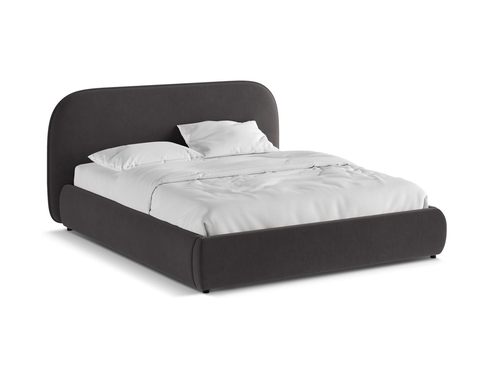 Elegantes Murada Bett mit 180 cm Breite, Kopfteil und praktischem Stauraum in stilvollem Dunkelgrau, ideal für moderne Schlafzimmer.