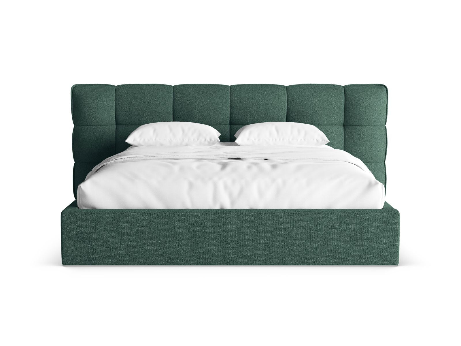 Elegantes Eric Bett mit praktischem Stauraum und stilvollem Kopfteil in Green-Sicuro, ideal für modernes Wohnen.