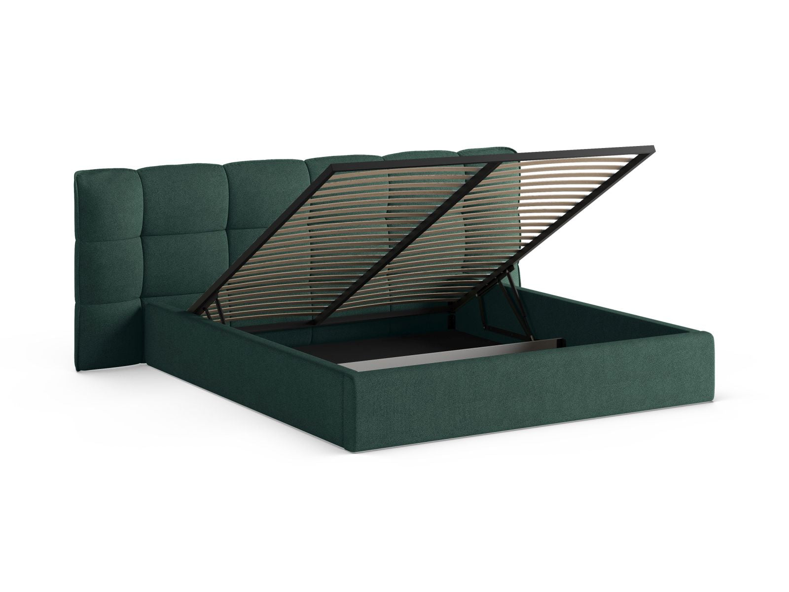 Stylisches Eric Bett in Green-Sicuro, ausgestattet mit praktischem Stauraum und einem eleganten Kopfteil, perfekt für zeitgemäße Schlafzimmer.