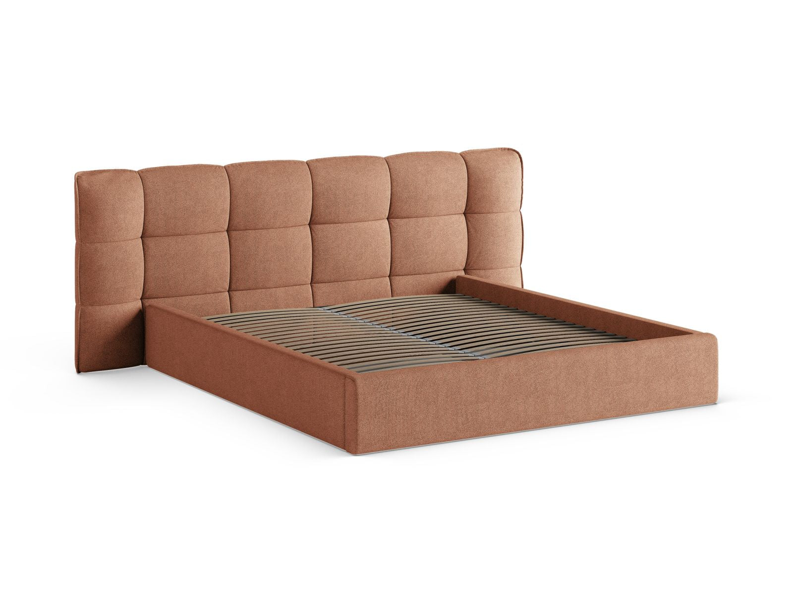 Elegantes Eric Bett mit praktischem Stauraum und stilvollem Kopfteil in Peach-Sicuro, ideal für ein modernes Schlafzimmer.