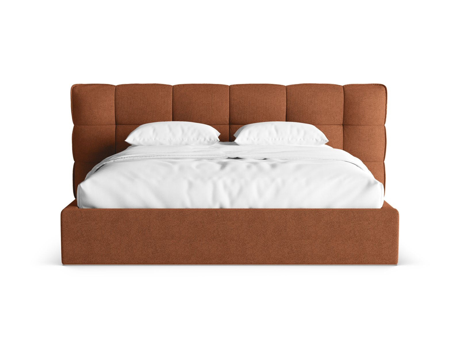 Modernes Eric Bett mit Stauraum und Kopfteil in Brick-Sicuro, ideal für stilvolle Schlafzimmer, erhältlich bei KAQTU Design AG.