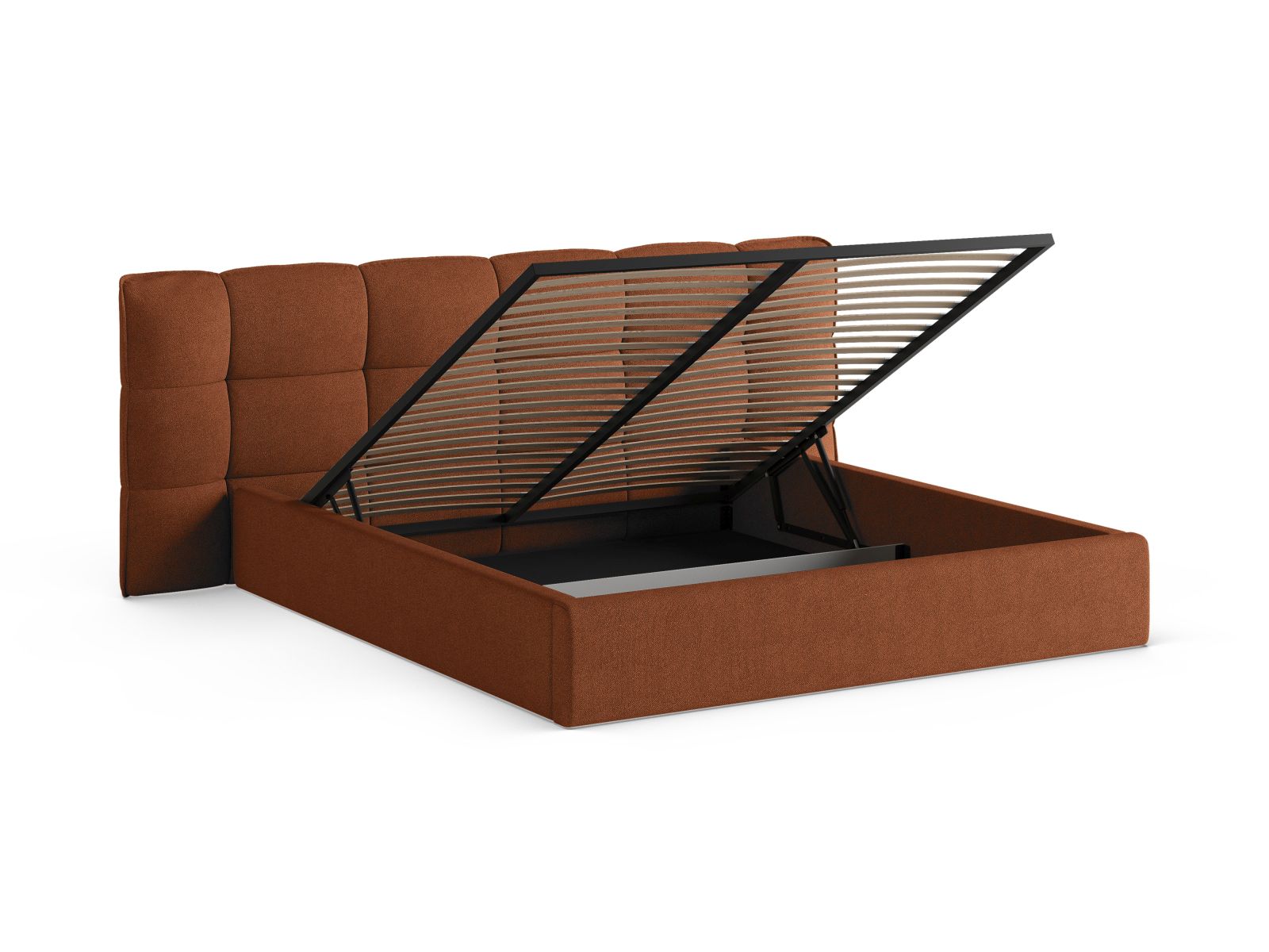 Modernes Eric Bett mit praktischem Stauraum und elegantem Kopfteil in Brick-Sicuro, perfekt für stilvolle Schlafzimmer.