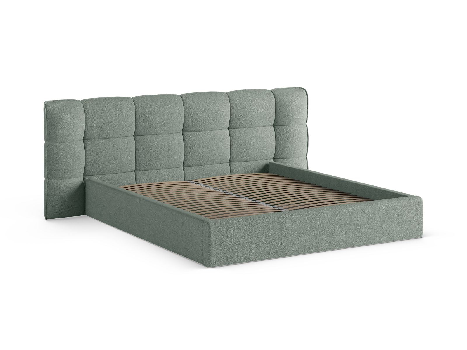 Elegantes Eric Bett in Mint-Sicuro, ausgestattet mit praktischem Stauraum und einem ansprechenden Kopfteil für ein modernes Schlafzimmer.