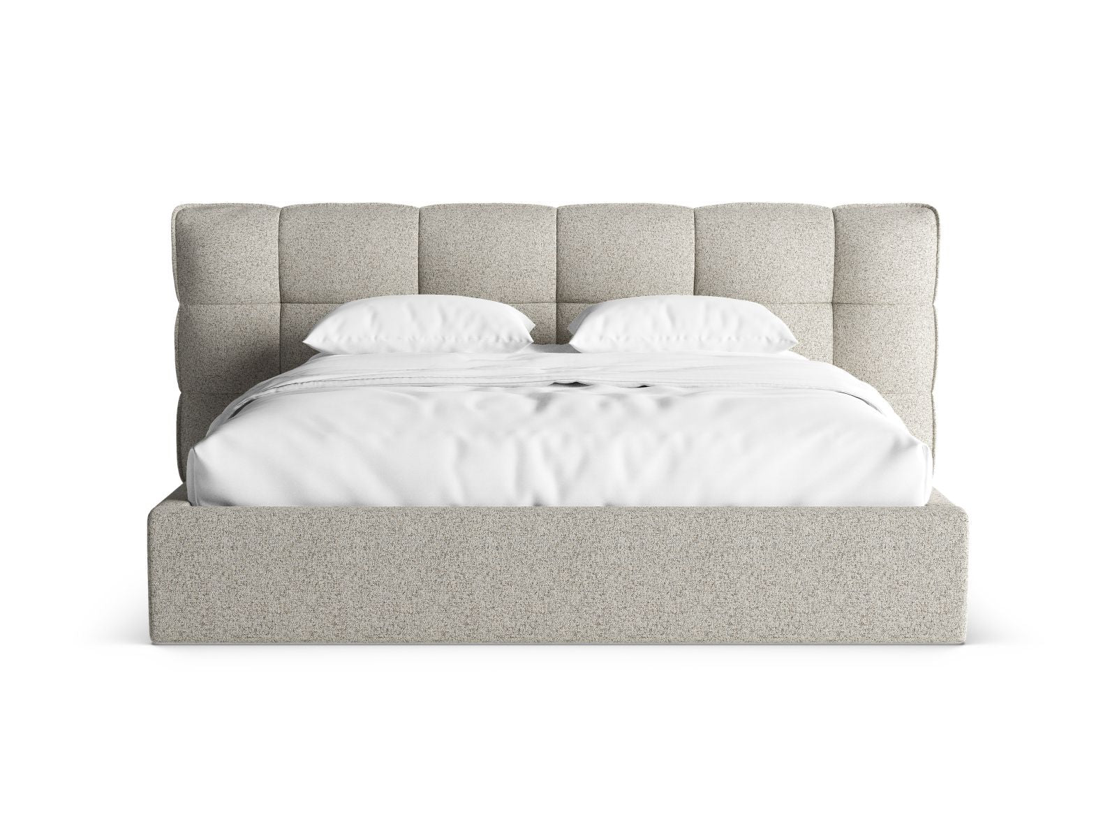 Stylisches Eric Bett mit praktischem Stauraum und elegantem Kopfteil in Beige Melange, ideal für modernes Wohnen.