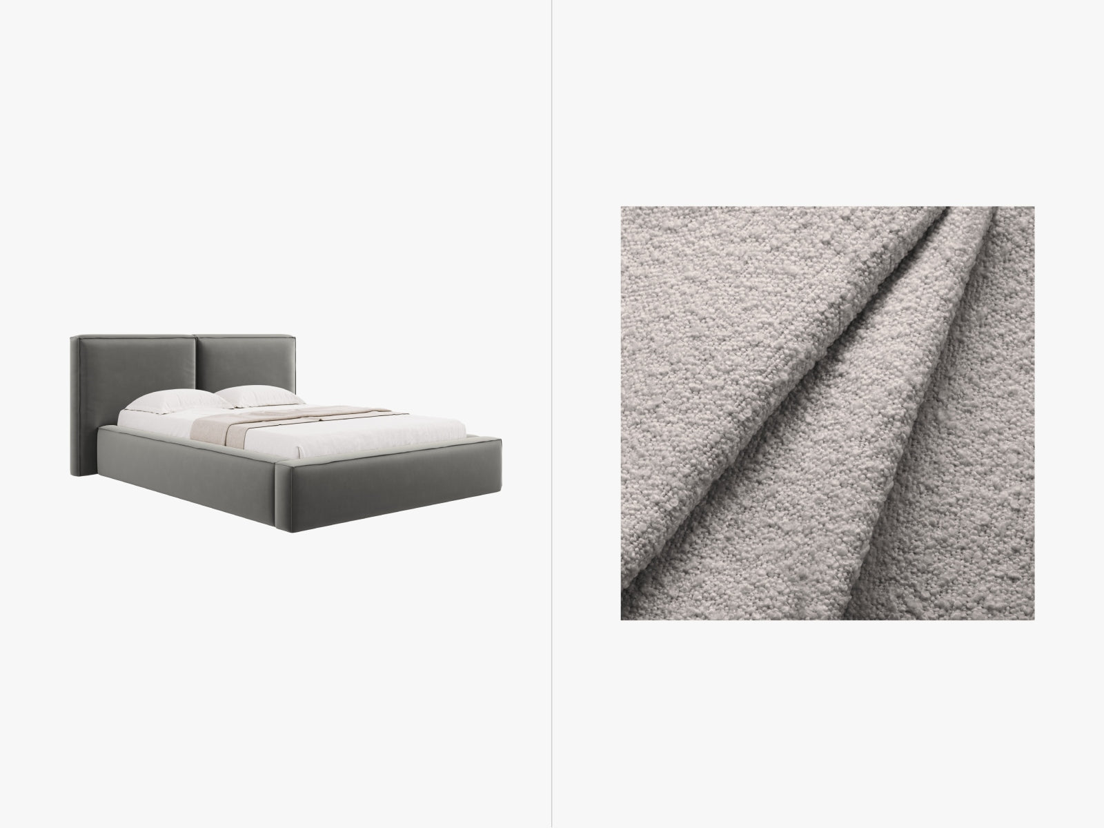 Jodie Boucle Bett mit Stauraum und Headboard 194cm in Light Grey präsentiert im Onlineshop von KAQTU Design AG. Bett ist von Micadoni