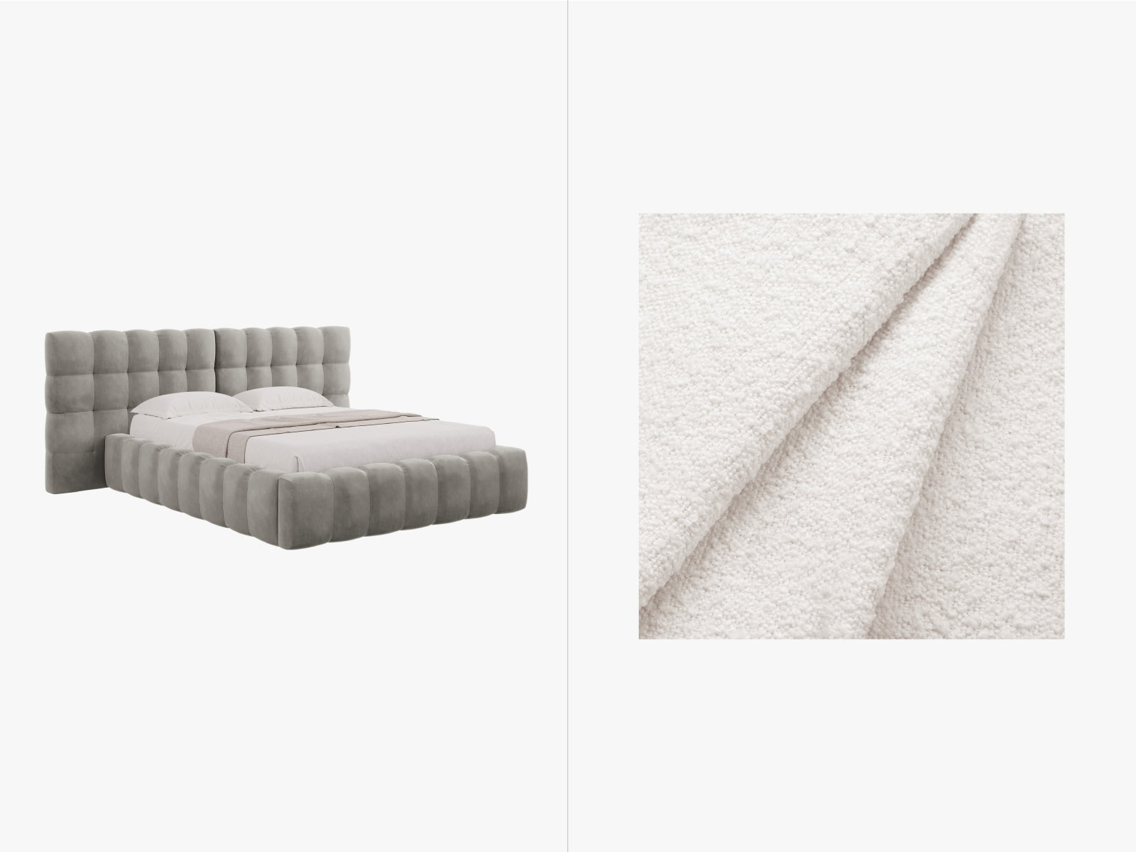 Mamaia Boucle Bett mit Strauaum und doppeltem Headboard 200cm in White/Schwarz präsentiert im Onlineshop von KAQTU Design AG. Bett ist von Micadoni