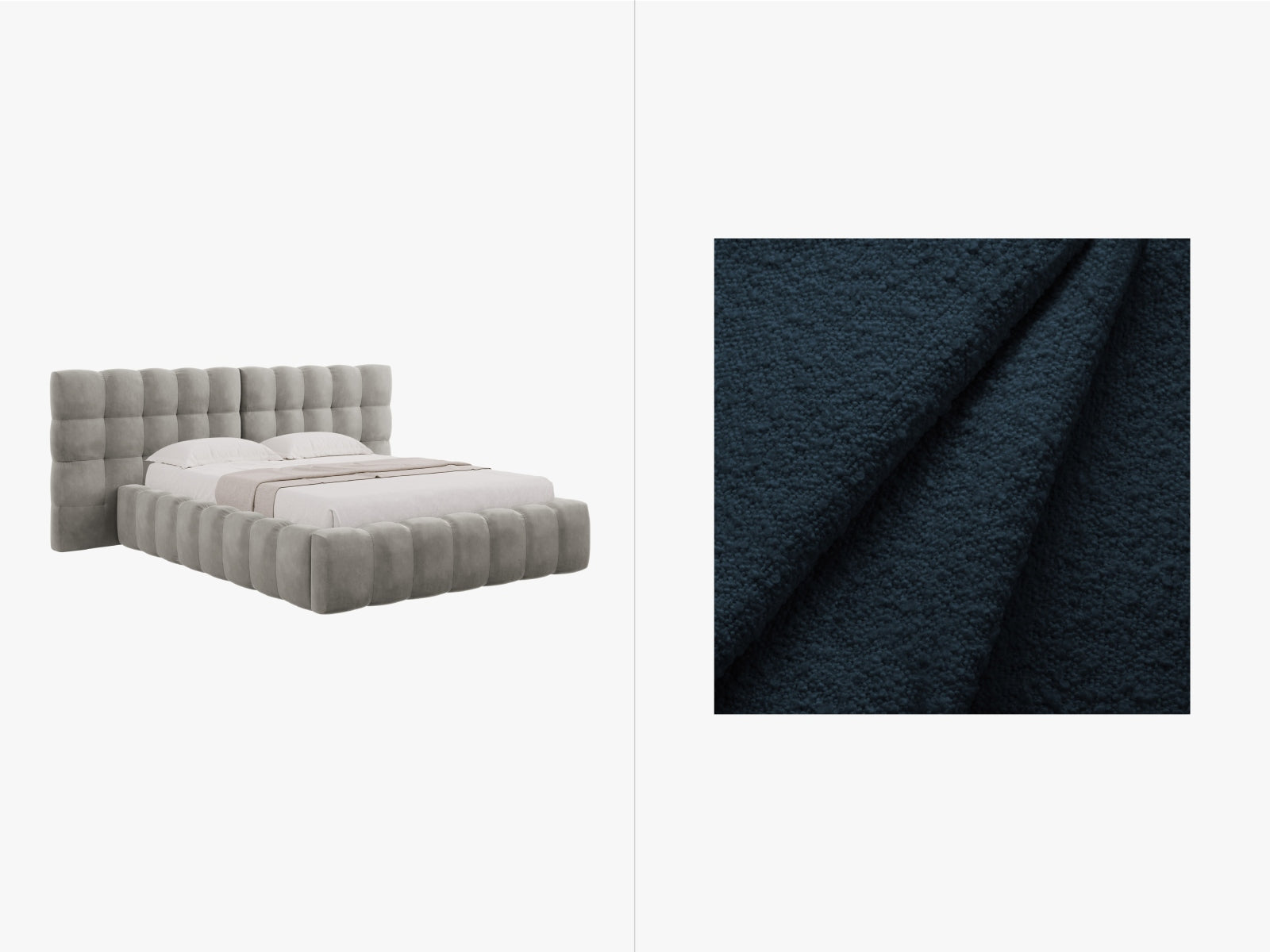 Mamaia Boucle Bett mit Strauaum und doppeltem Headboard 200cm in Dark Blue/Schwarz präsentiert im Onlineshop von KAQTU Design AG. Bett ist von Micadoni