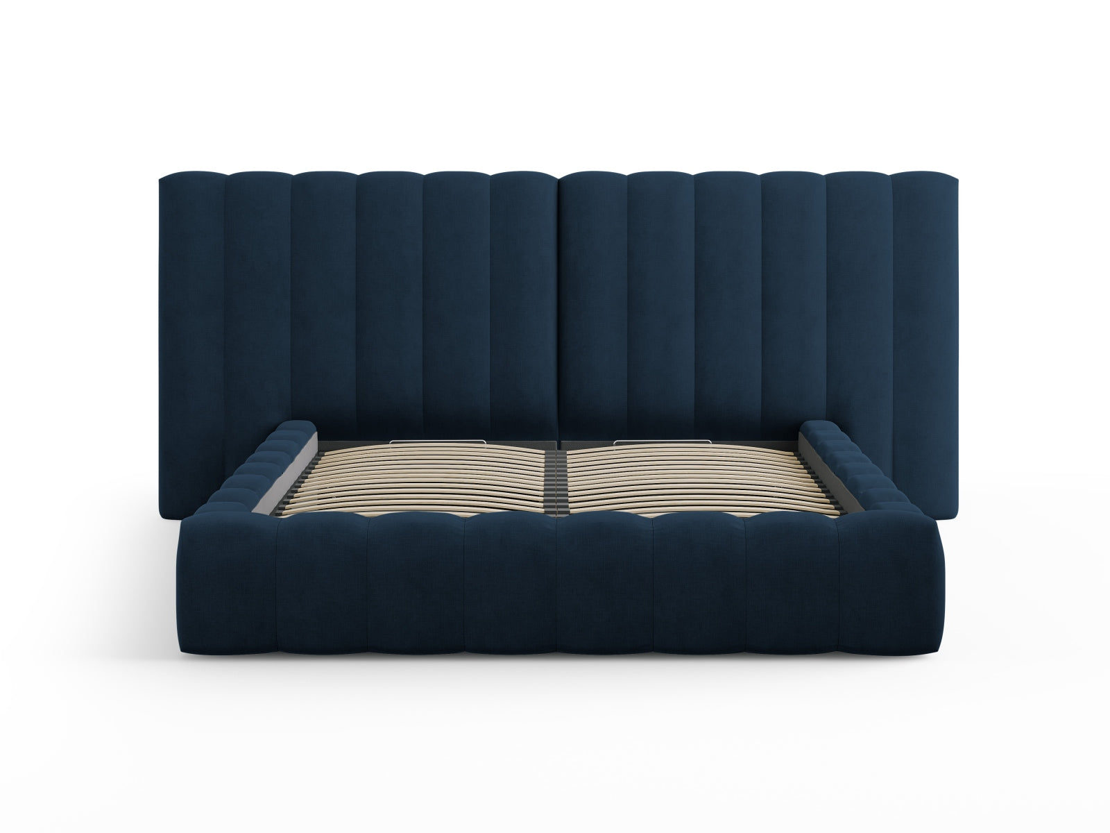 Entdecken Sie das Kelp Bett von Micadoni: stilvolles Design, praktischer Stauraum und ein elegantes doppeltes Headboard für höchsten Schlafkomfort.