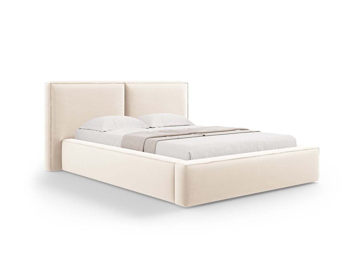 Jodie Bett mit Strauaum und doppeltem Headboard 140cm in Light Beige-Bluvel präsentiert im Onlineshop von KAQTU Design AG. Bett ist von Micadoni
