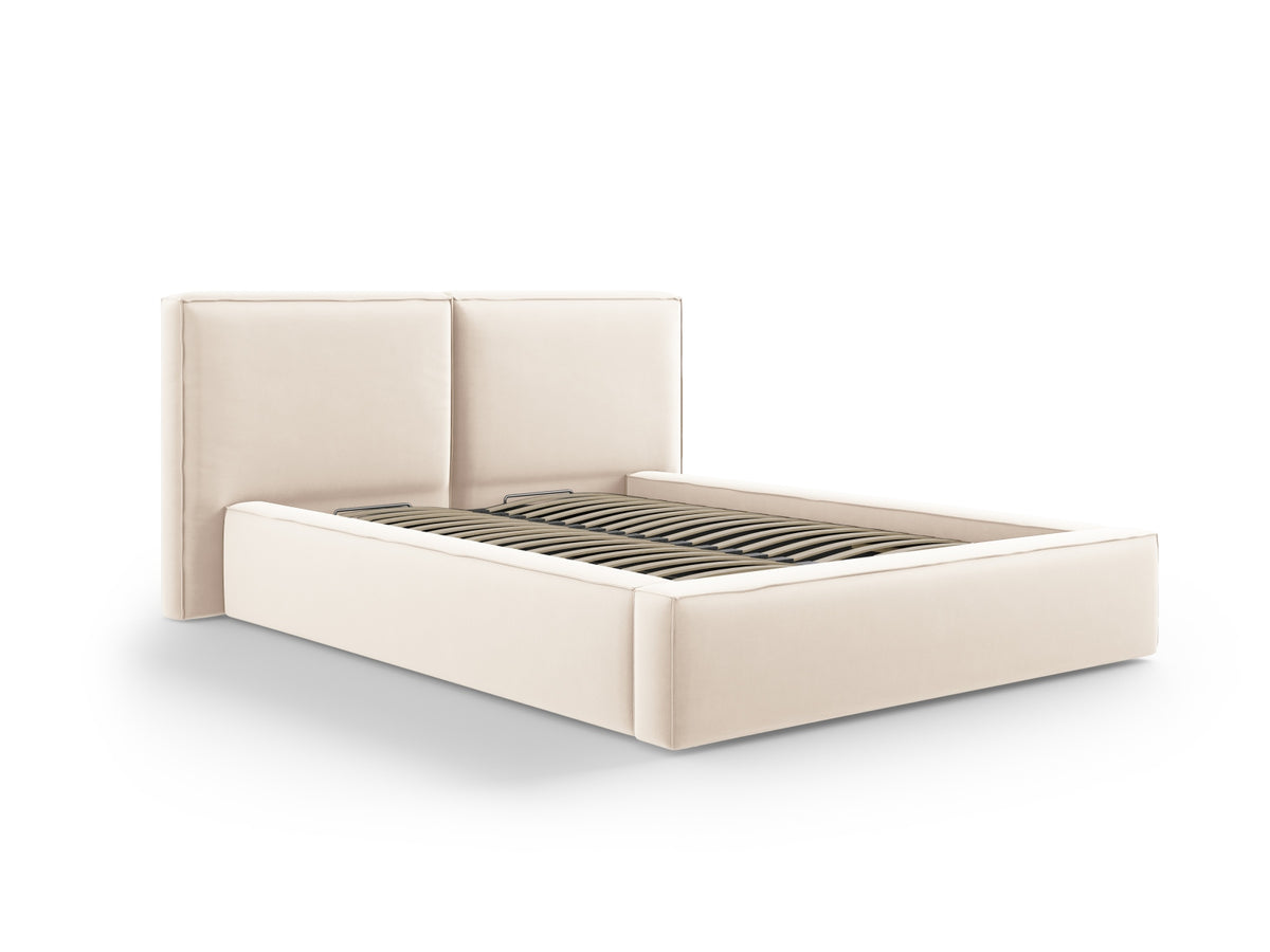Jodie Bett mit Strauaum und doppeltem Headboard 140cm in Light Beige-Bluvel präsentiert im Onlineshop von KAQTU Design AG. Bett ist von Micadoni