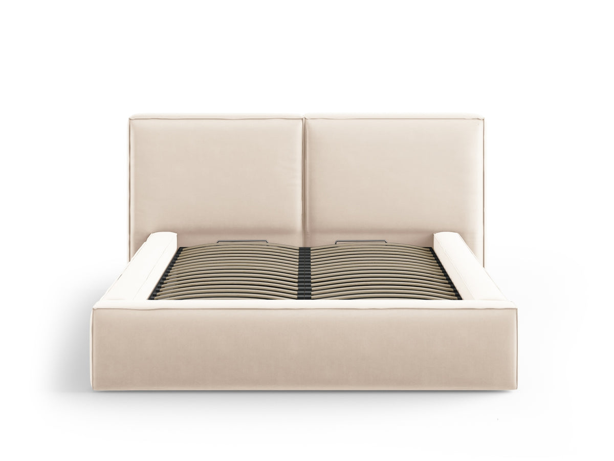 Jodie Bett mit Strauaum und doppeltem Headboard 140cm in Light Beige-Bluvel präsentiert im Onlineshop von KAQTU Design AG. Bett ist von Micadoni