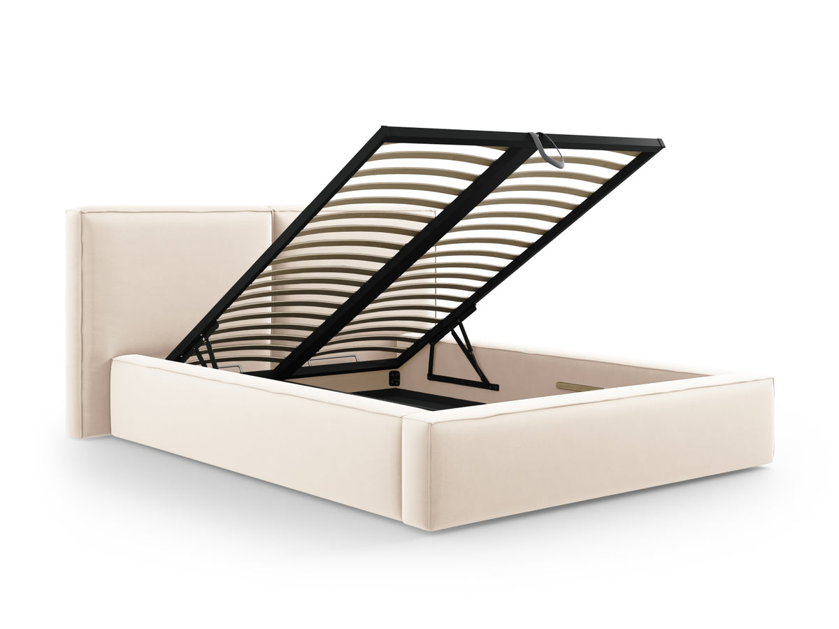 Jodie Bett mit Strauaum und doppeltem Headboard 140cm in Light Beige-Bluvel präsentiert im Onlineshop von KAQTU Design AG. Bett ist von Micadoni