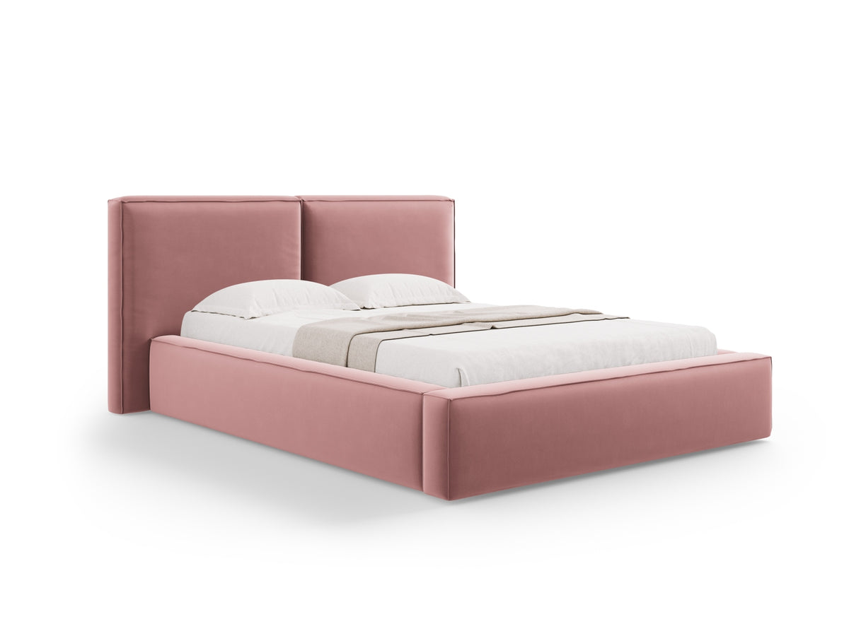 Jodie Bett mit Strauaum und doppeltem Headboard 140cm in Pink-Bluvel präsentiert im Onlineshop von KAQTU Design AG. Bett ist von Micadoni