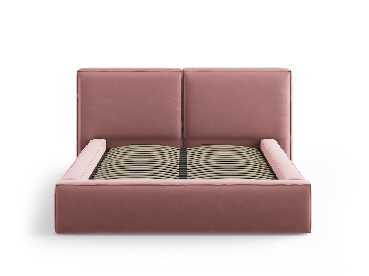 Jodie Bett mit Strauaum und doppeltem Headboard 140cm in Pink-Bluvel präsentiert im Onlineshop von KAQTU Design AG. Bett ist von Micadoni