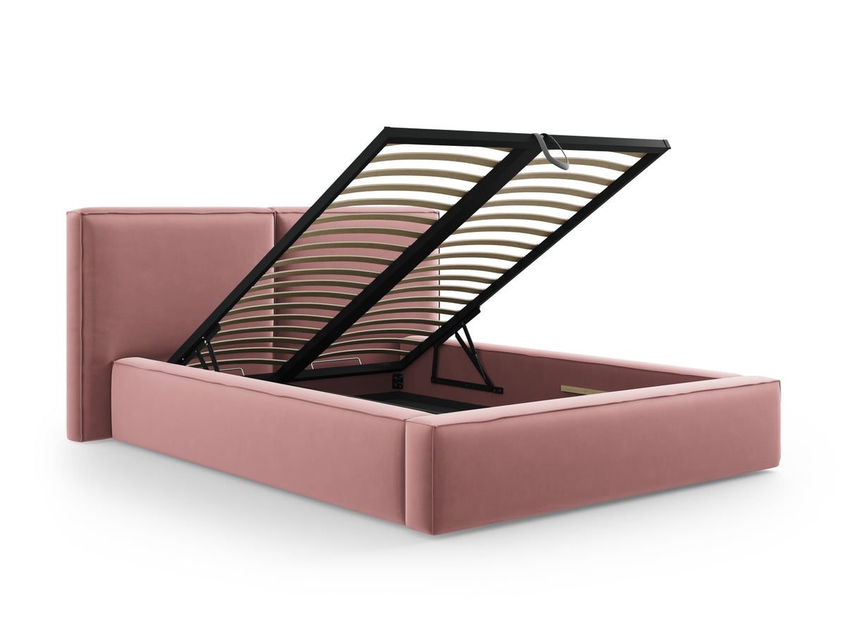 Jodie Bett mit Strauaum und doppeltem Headboard 140cm in Pink-Bluvel präsentiert im Onlineshop von KAQTU Design AG. Bett ist von Micadoni