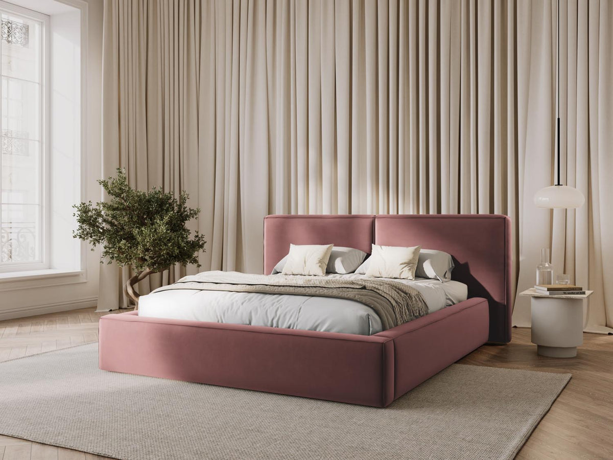 Jodie Bett mit Strauaum und doppeltem Headboard 140cm in Pink-Bluvel präsentiert im Onlineshop von KAQTU Design AG. Bett ist von Micadoni