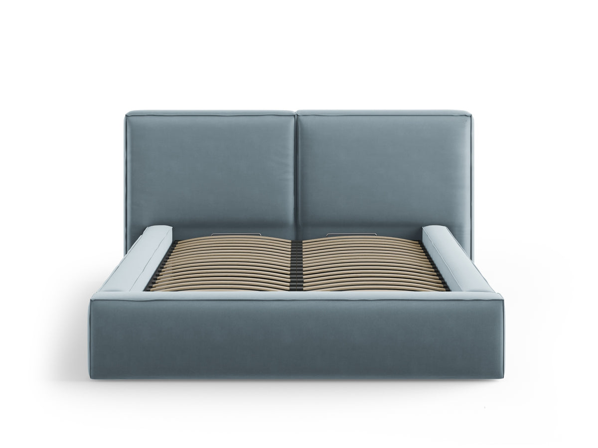 Jodie Bett mit Strauaum und doppeltem Headboard 140cm in Light Blue-Bluvel präsentiert im Onlineshop von KAQTU Design AG. Bett ist von Micadoni