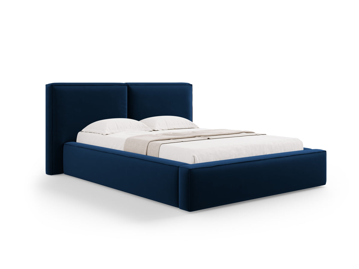 Jodie Bett mit Strauaum und doppeltem Headboard 140cm in Royal Blue-Bluvel präsentiert im Onlineshop von KAQTU Design AG. Bett ist von Micadoni