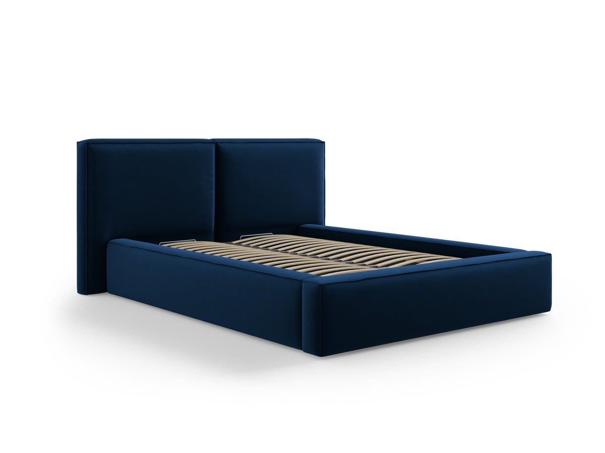 Jodie Bett mit Strauaum und doppeltem Headboard 140cm in Royal Blue-Bluvel präsentiert im Onlineshop von KAQTU Design AG. Bett ist von Micadoni