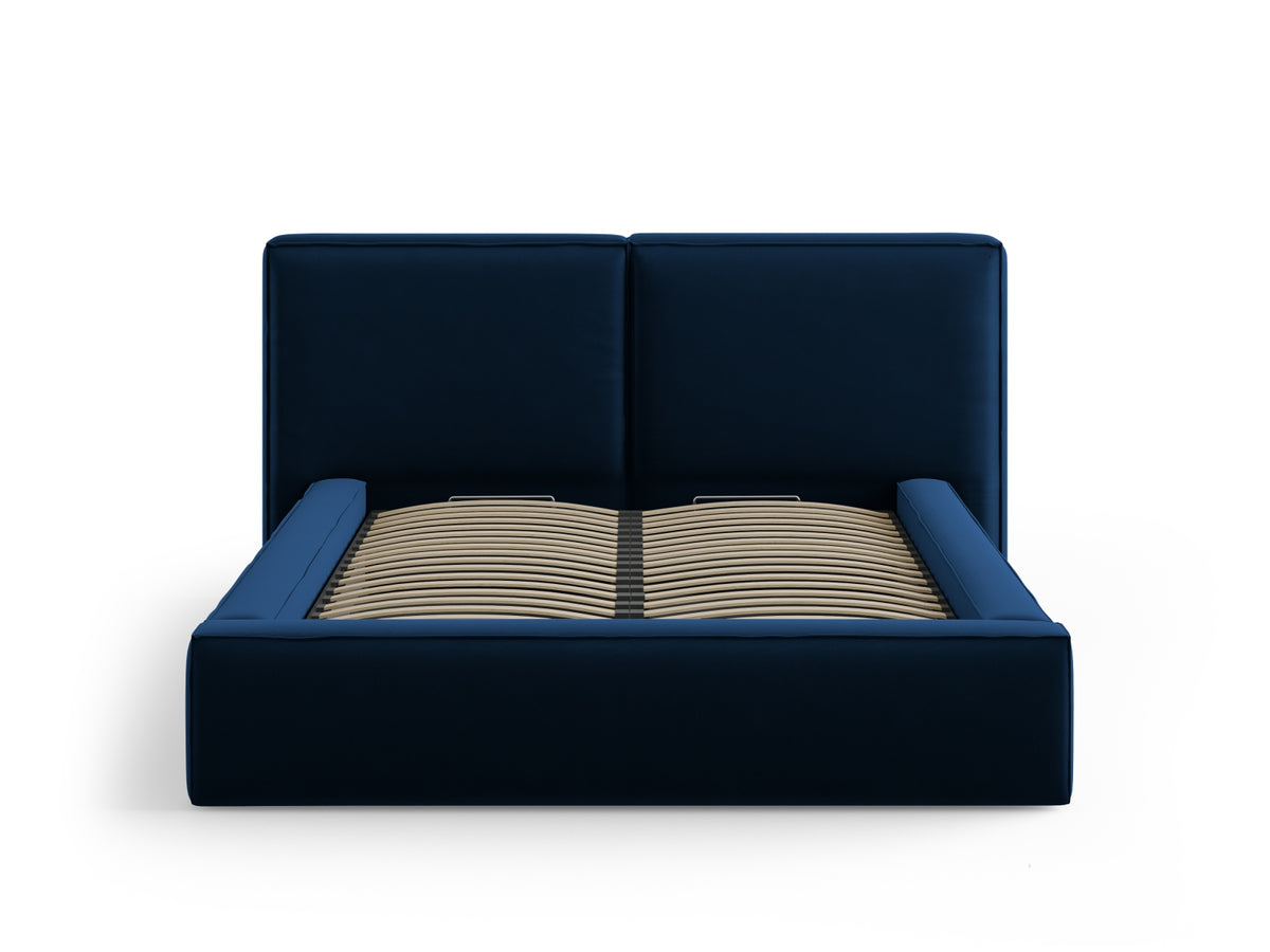 Jodie Bett mit Strauaum und doppeltem Headboard 140cm in Royal Blue-Bluvel präsentiert im Onlineshop von KAQTU Design AG. Bett ist von Micadoni