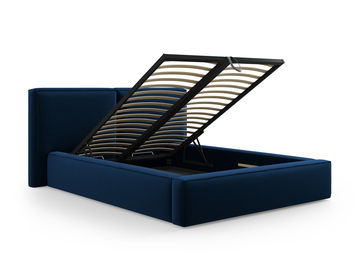 Jodie Bett mit Strauaum und doppeltem Headboard 140cm in Royal Blue-Bluvel präsentiert im Onlineshop von KAQTU Design AG. Bett ist von Micadoni