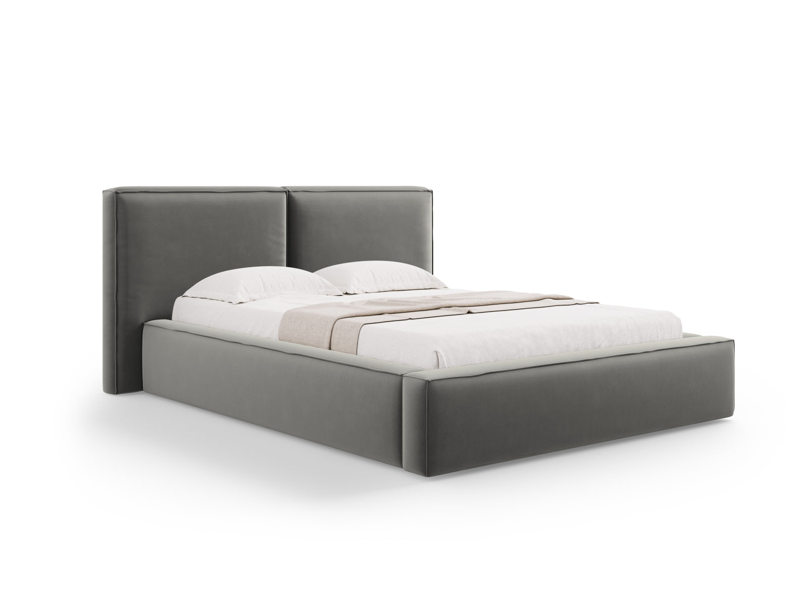 Jodie Velour Bett mit Strauaum und doppeltem Headboard 140cm in Light Grey-Bluvel präsentiert im Onlineshop von KAQTU Design AG. Bett ist von Micadoni