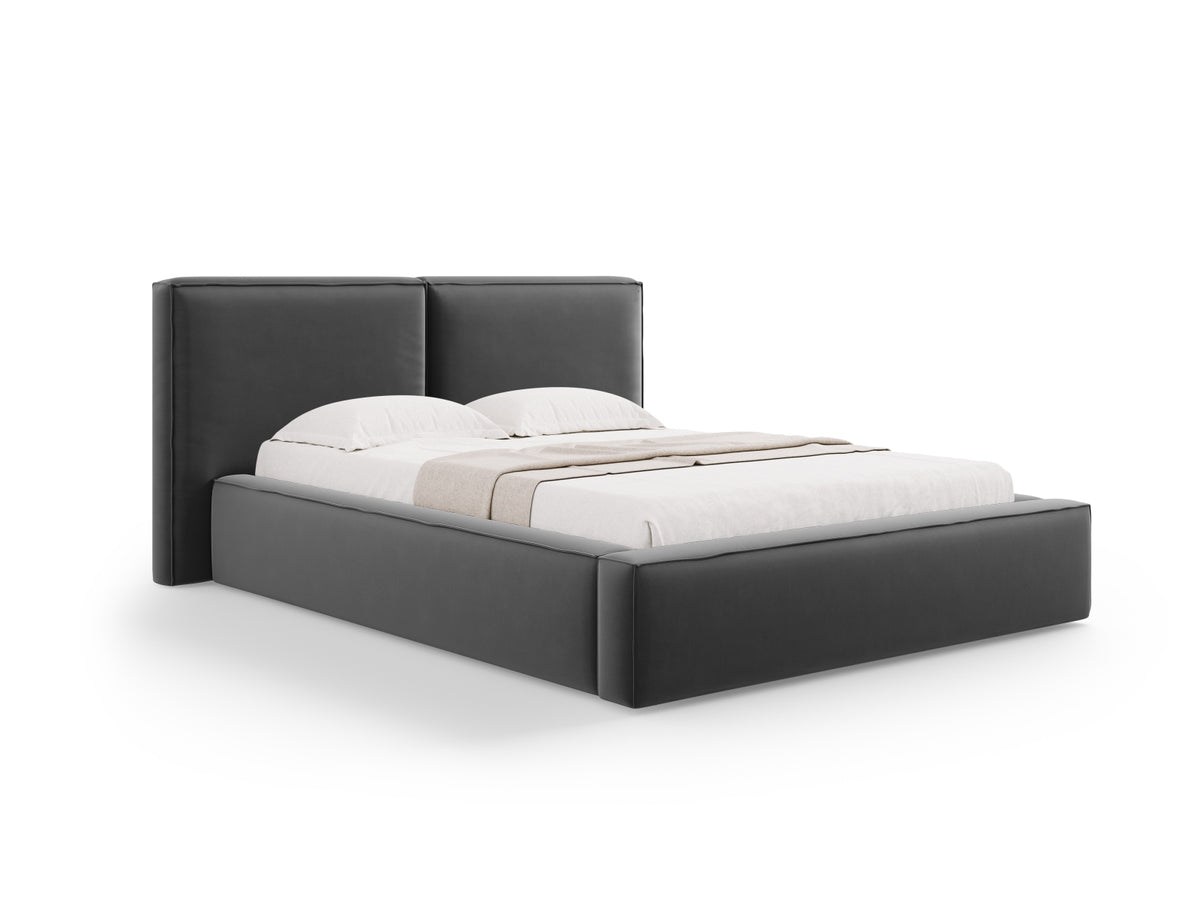 Jodie Bett mit Strauaum und doppeltem Headboard 140cm in Grey-Bluvel präsentiert im Onlineshop von KAQTU Design AG. Bett ist von Micadoni