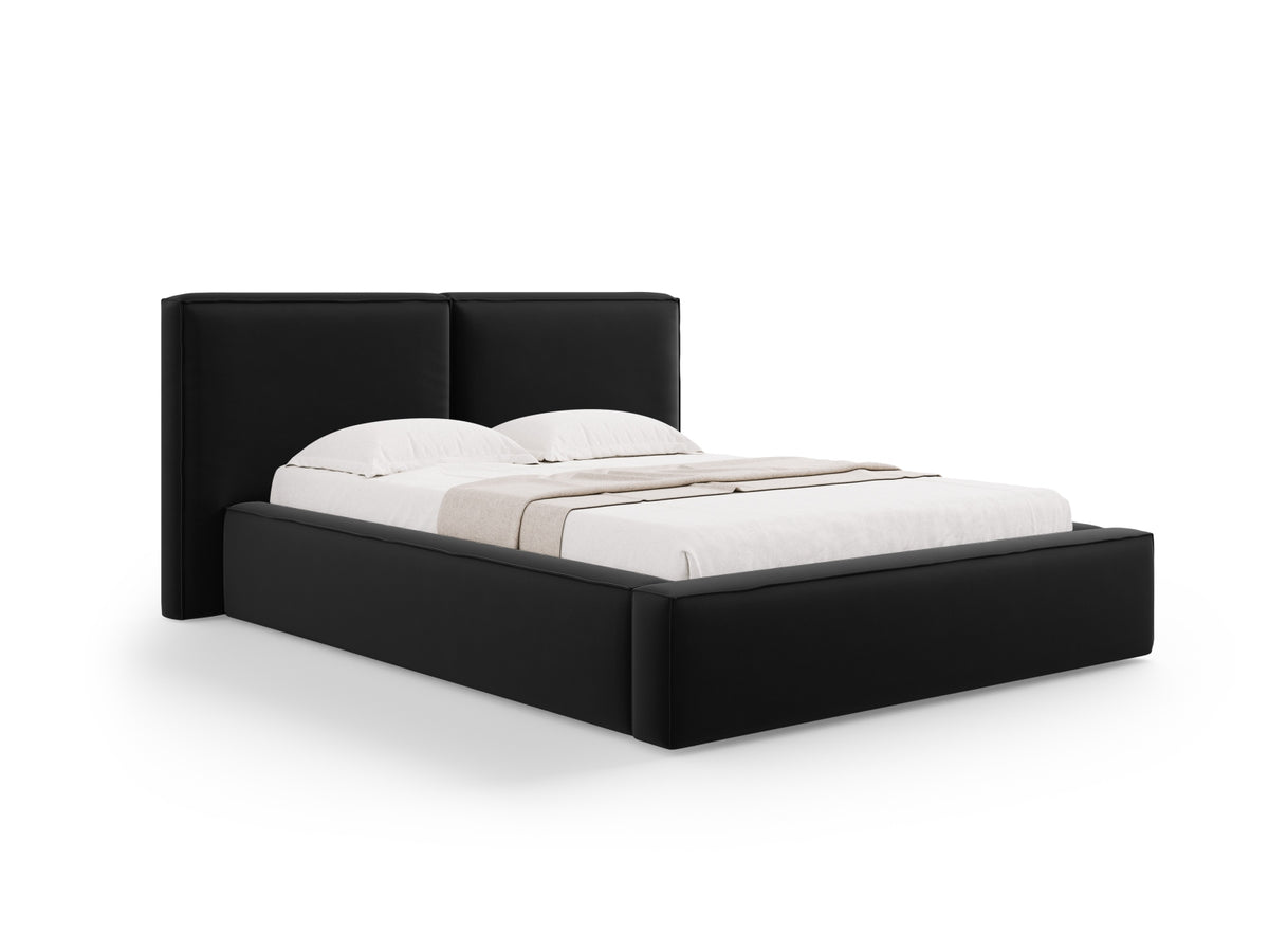 Jodie Bett mit Strauaum und doppeltem Headboard 140cm in Black-Bluvel präsentiert im Onlineshop von KAQTU Design AG. Bett ist von Micadoni