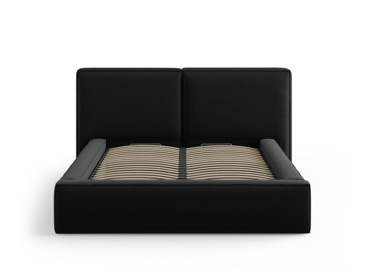 Jodie Bett mit Strauaum und doppeltem Headboard 140cm in Black-Bluvel präsentiert im Onlineshop von KAQTU Design AG. Bett ist von Micadoni