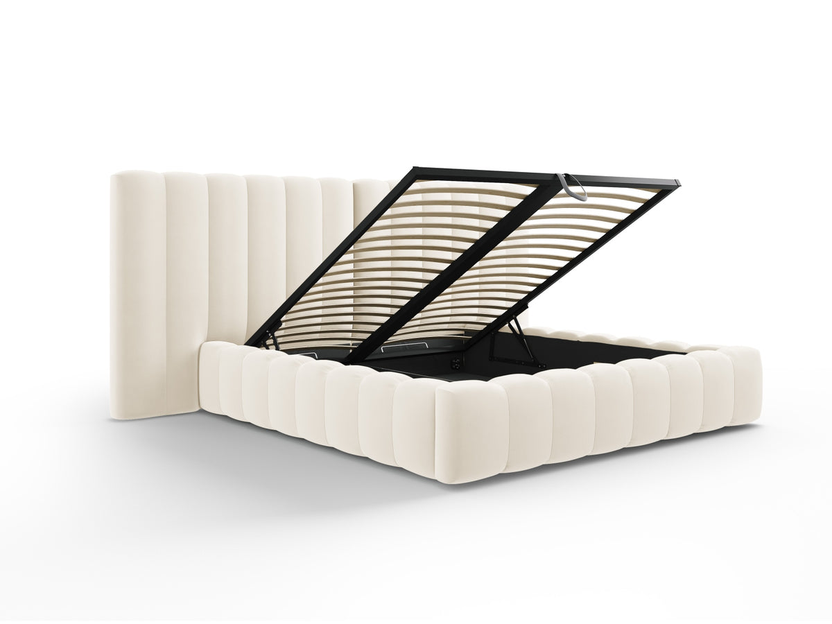 Kelp Bett mit Stauraum und doppeltem Headboard 140cm in Light Beige-Bluvel präsentiert im Onlineshop von KAQTU Design AG. Bett ist von Micadoni