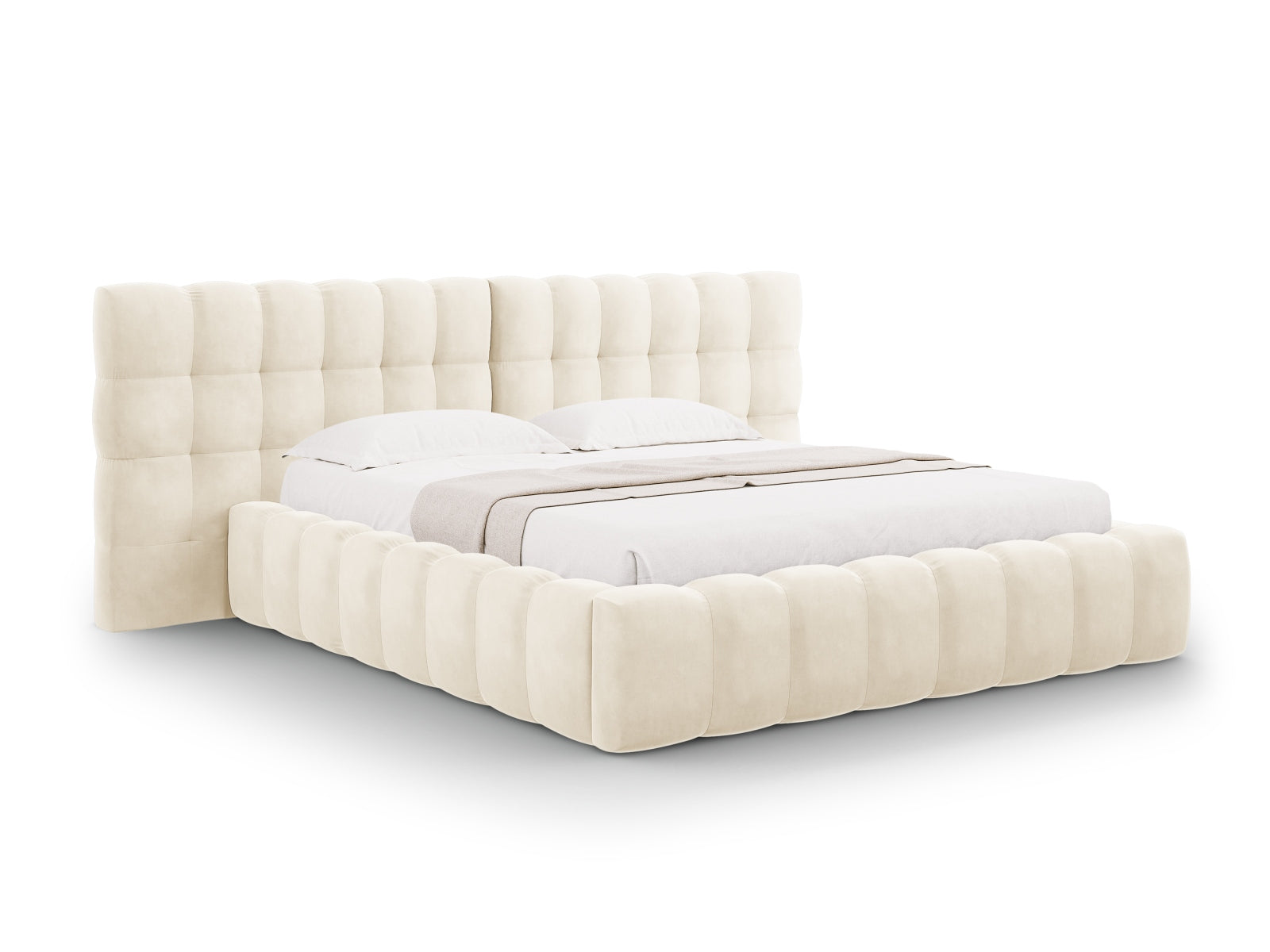 Mamaia Velour Bett mit Strauaum und doppeltem Headboard 200cm in Light Beige/Schwarz präsentiert im Onlineshop von KAQTU Design AG. Bett ist von Micadoni