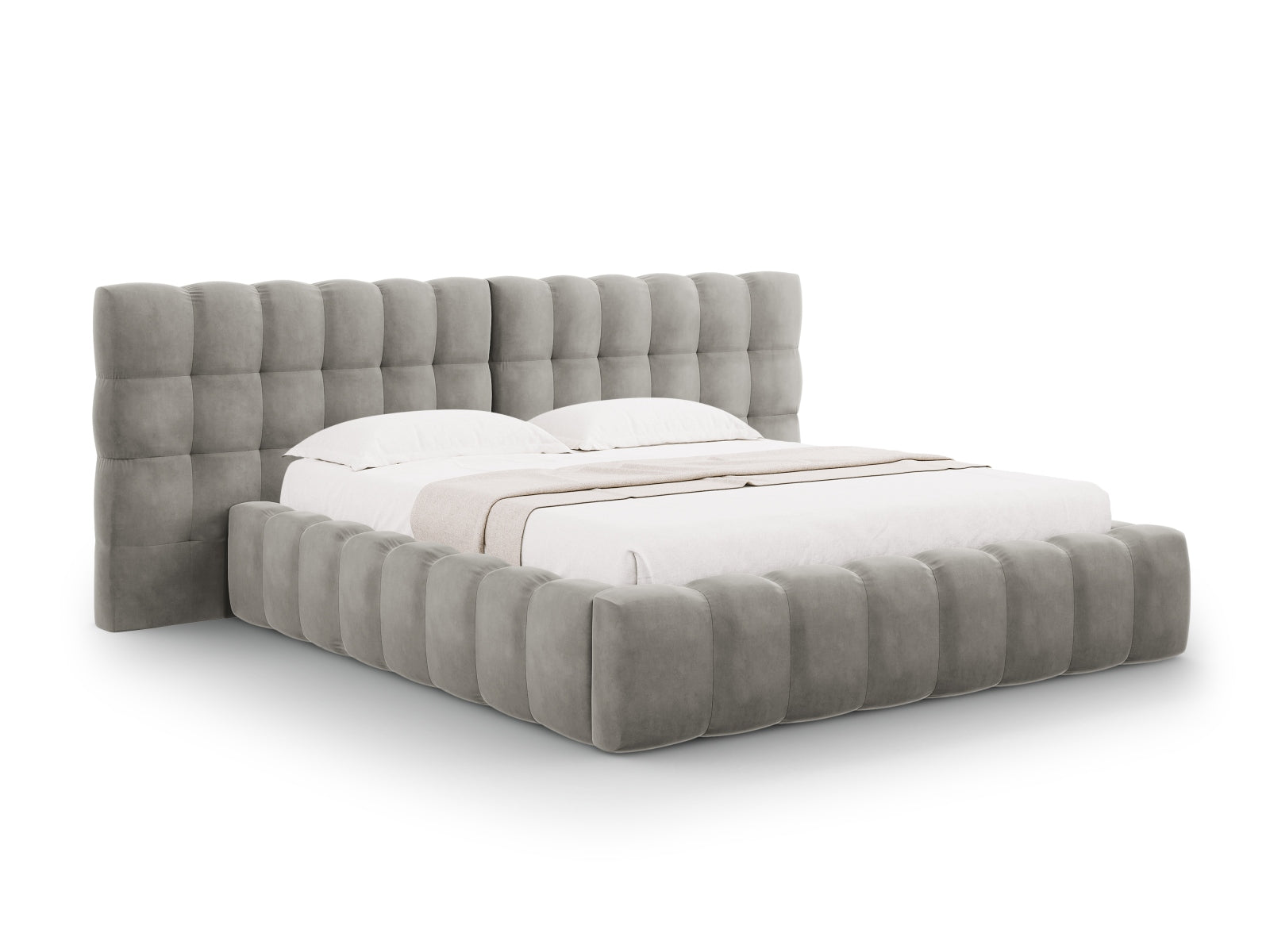 Mamaia Velour Bett mit Strauaum und doppeltem Headboard 200cm in Light Grey/Schwarz präsentiert im Onlineshop von KAQTU Design AG. Bett ist von Micadoni