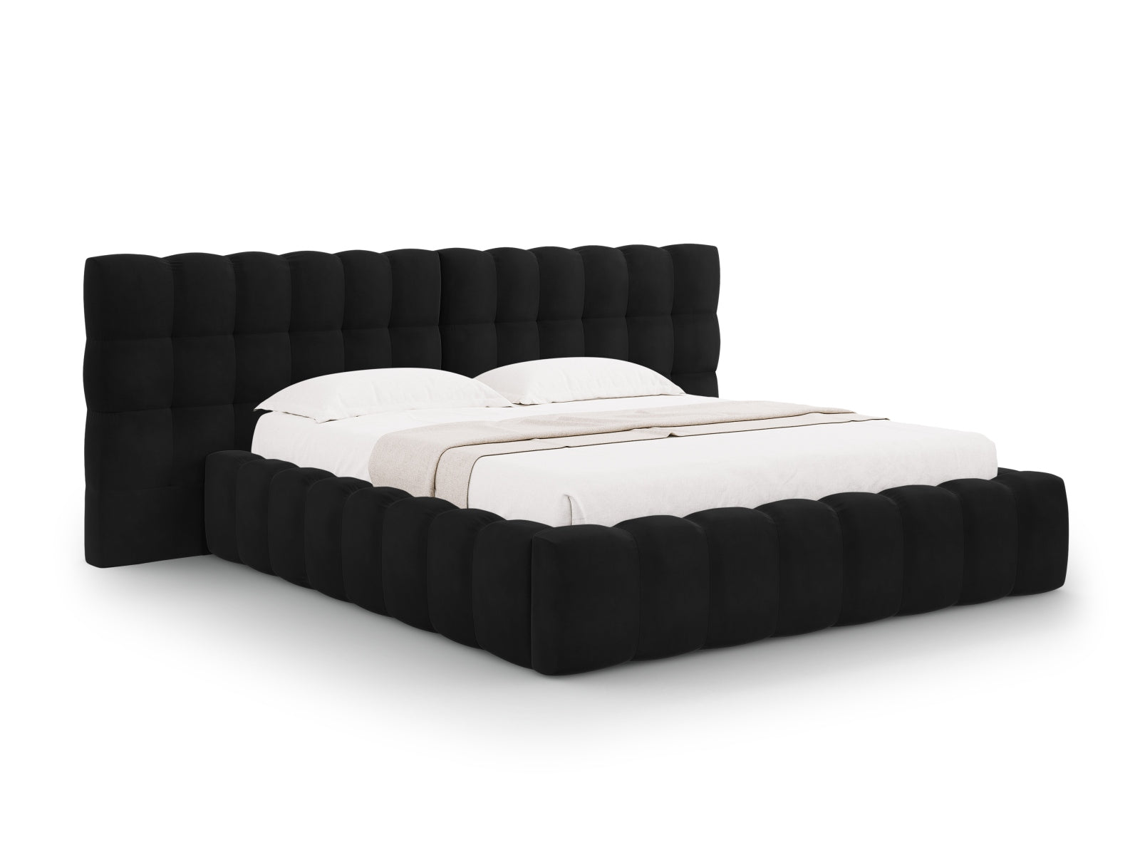 Mamaia Velour Bett mit Strauaum und doppeltem Headboard 200cm in Black/Schwarz präsentiert im Onlineshop von KAQTU Design AG. Bett ist von Micadoni