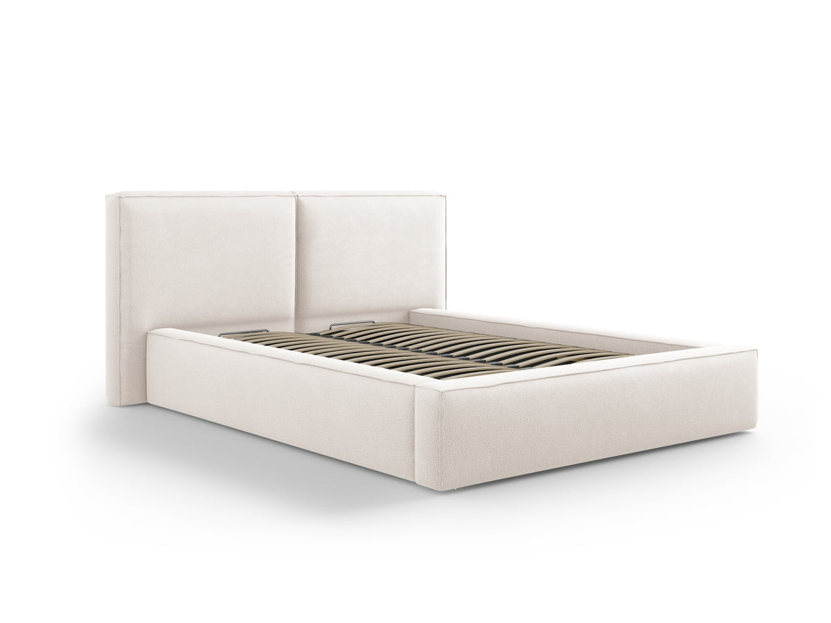 Jodie Bett mit Stauraumfunktion mit doppeltem Headboard 140cm in Light Beige-Megan präsentiert im Onlineshop von KAQTU Design AG. Bett ist von Micadoni