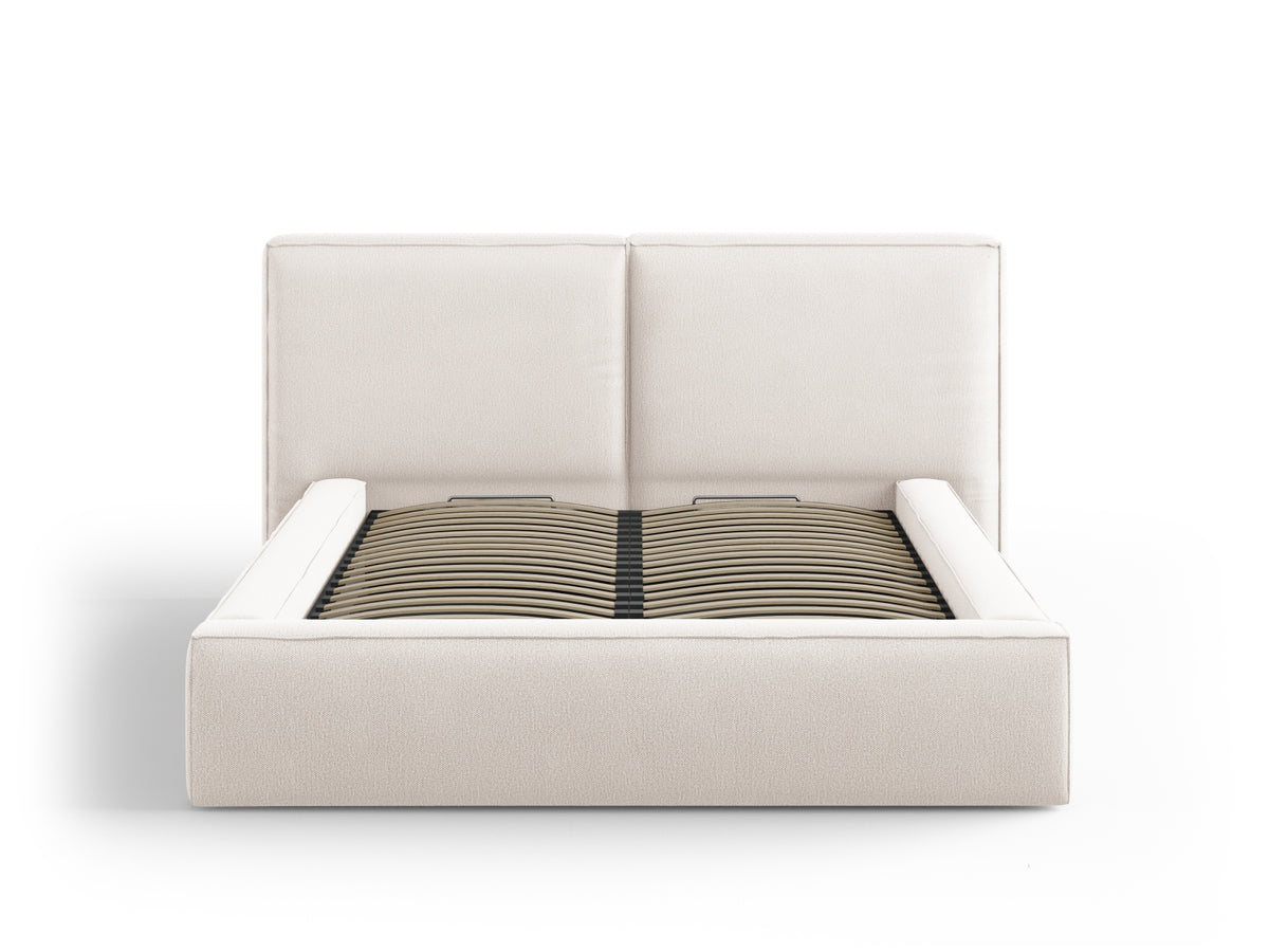 Jodie Bett mit Stauraumfunktion mit doppeltem Headboard 140cm in Light Beige-Megan präsentiert im Onlineshop von KAQTU Design AG. Bett ist von Micadoni
