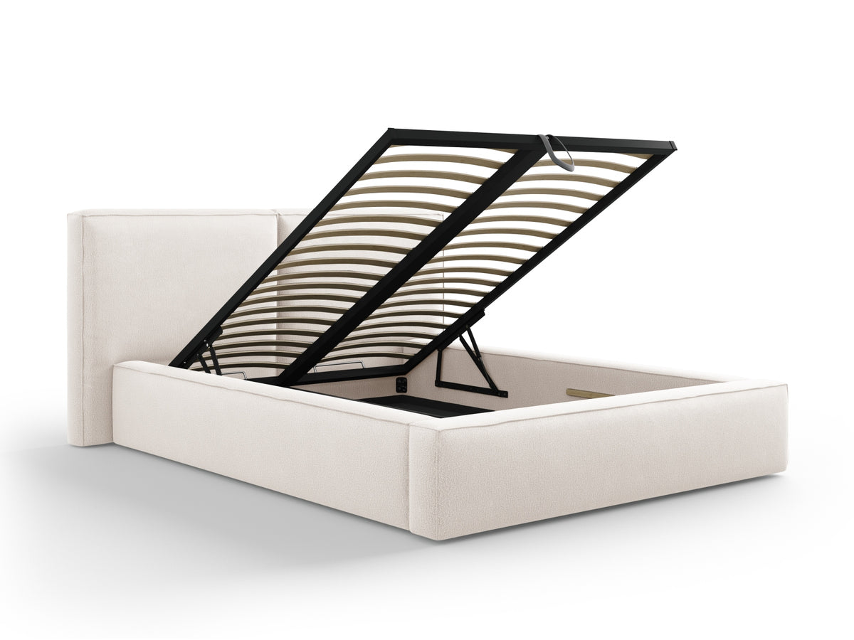 Jodie Bett mit Stauraumfunktion mit doppeltem Headboard 140cm in Light Beige-Megan präsentiert im Onlineshop von KAQTU Design AG. Bett ist von Micadoni