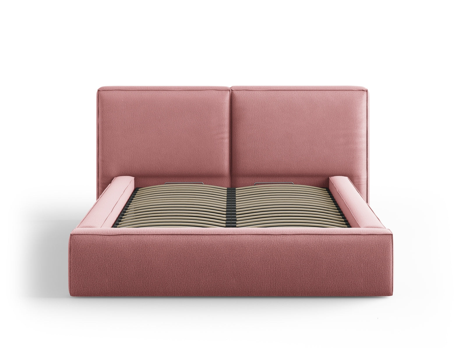 Elegantes Jodie Bett in Pink mit praktischem Stauraum und doppeltem Kopfteil, ideal für stilvolle Schlafzimmergestaltung.