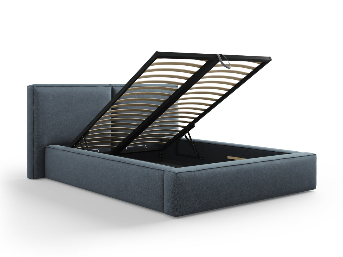 Jodie Bett mit Stauraumfunktion mit doppeltem Headboard 140cm in Blue-Megan präsentiert im Onlineshop von KAQTU Design AG. Bett ist von Micadoni