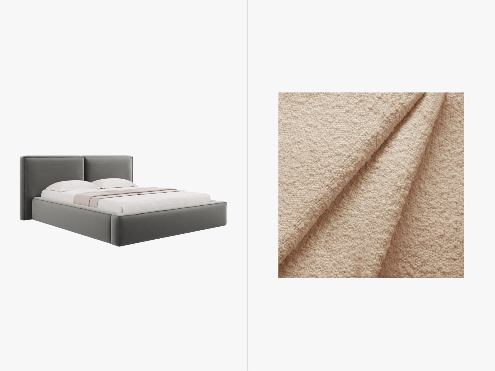 Jodie Boucle Bett mit Stauraum und Headboard 214cm in Beige präsentiert im Onlineshop von KAQTU Design AG. Bett ist von Micadoni