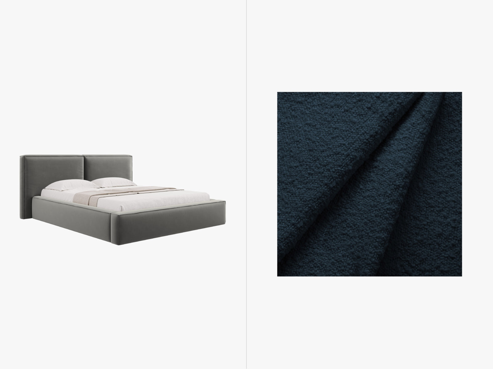 Jodie Boucle Bett mit Stauraum und Headboard 214cm in Dark Blue präsentiert im Onlineshop von KAQTU Design AG. Bett ist von Micadoni