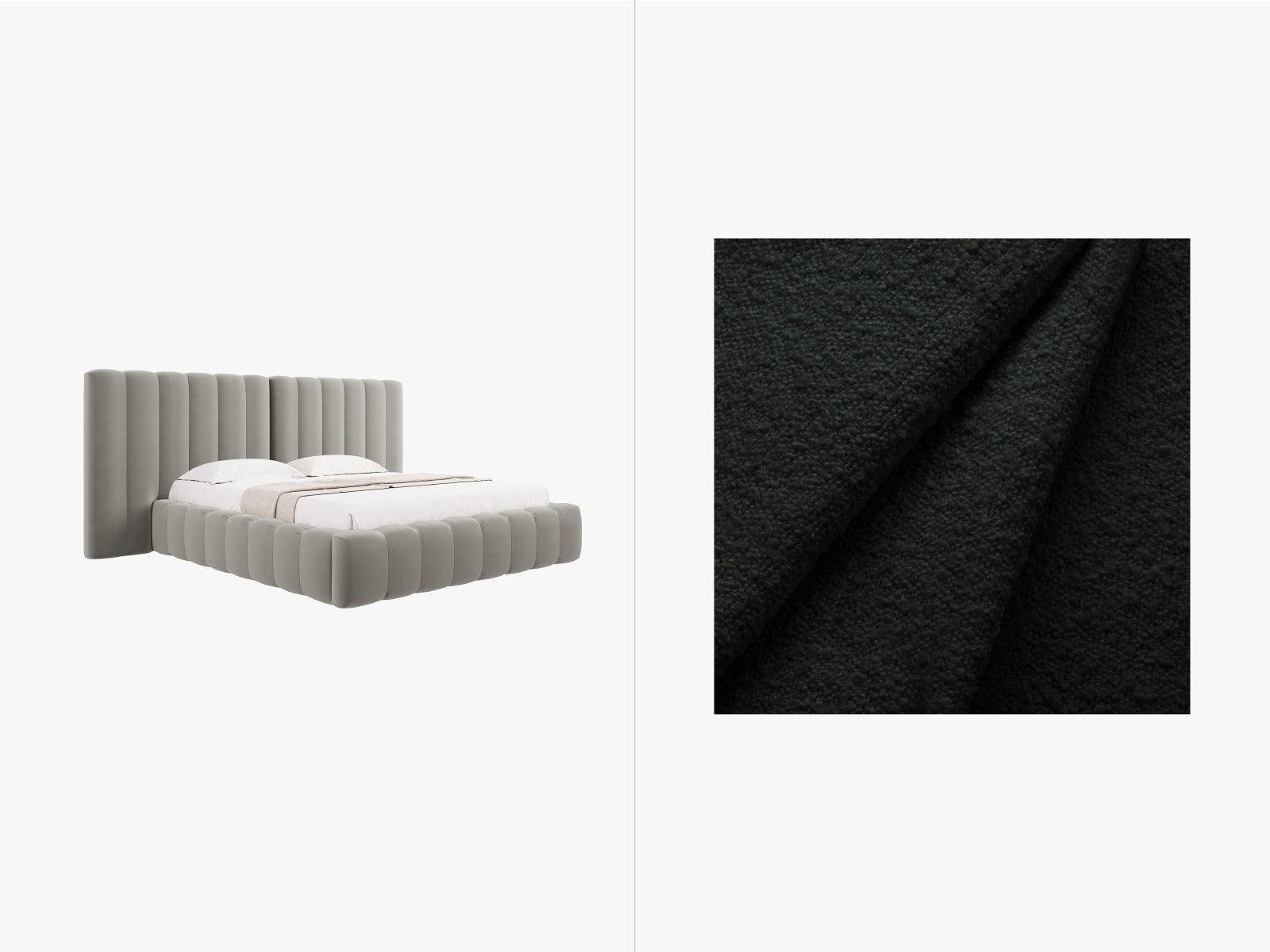 Kelp Boucle Bett mit Stauraum und doppeltem Headboard in Black präsentiert im Onlineshop von KAQTU Design AG. Bett ist von Micadoni