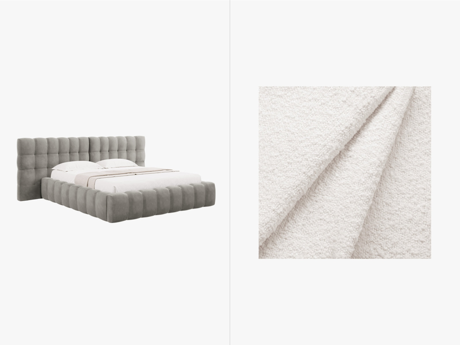 Mamaia Boucle Bett mit Strauaum und doppeltem Headboard 250cm in White/Schwarz präsentiert im Onlineshop von KAQTU Design AG. Bett ist von Micadoni