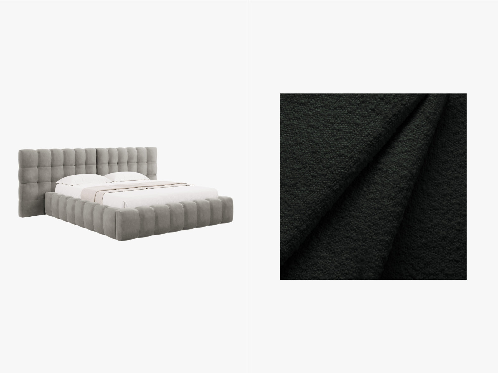 Mamaia Boucle Bett mit Strauaum und doppeltem Headboard 250cm in Black/Schwarz präsentiert im Onlineshop von KAQTU Design AG. Bett ist von Micadoni