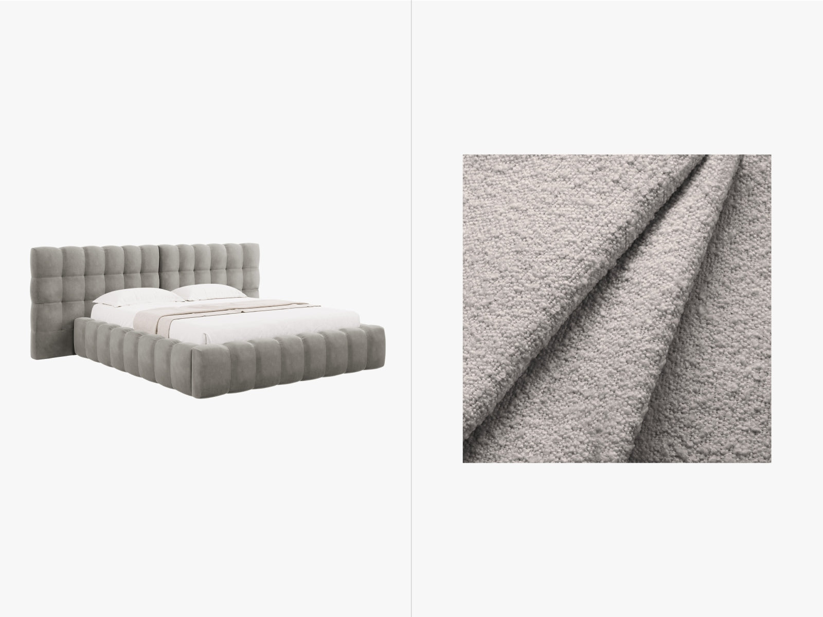 Mamaia Boucle Bett mit Strauaum und doppeltem Headboard 250cm in Light Grey/Schwarz präsentiert im Onlineshop von KAQTU Design AG. Bett ist von Micadoni