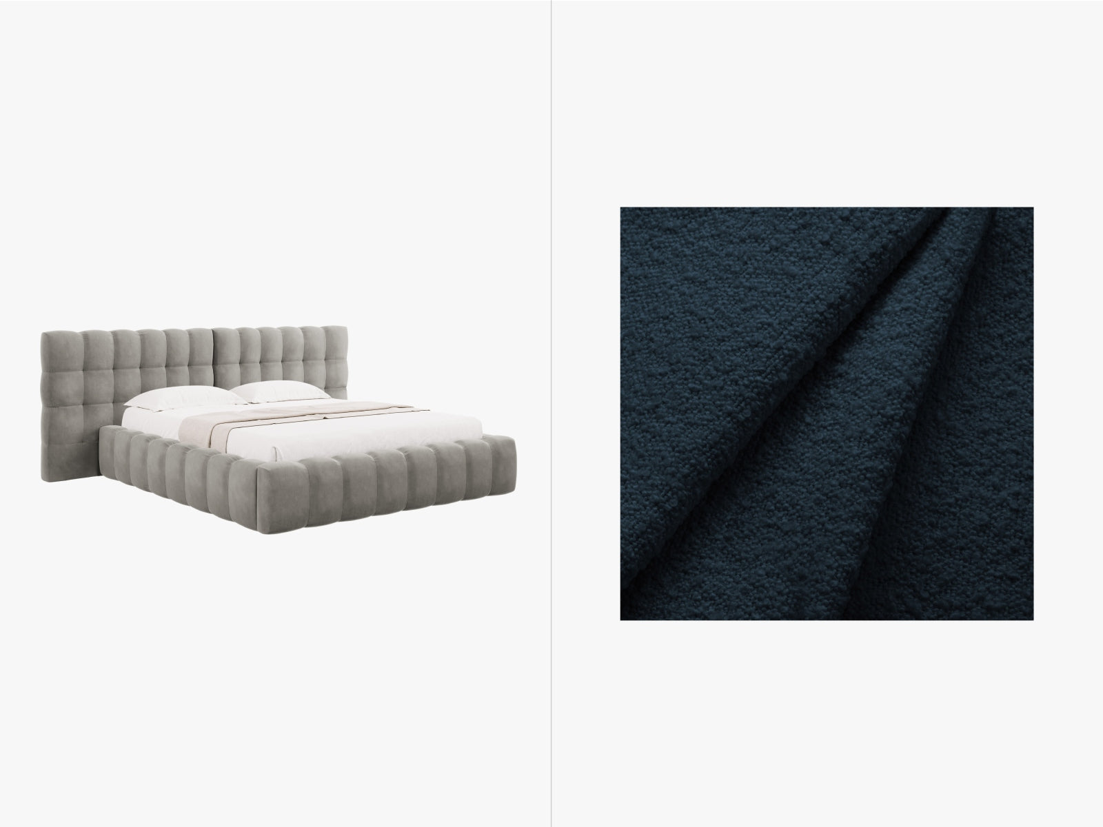 Mamaia Boucle Bett mit Strauaum und doppeltem Headboard 250cm in Dark Blue/Schwarz präsentiert im Onlineshop von KAQTU Design AG. Bett ist von Micadoni